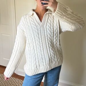 H&M Cream V-Neck Cable Knit Sweater